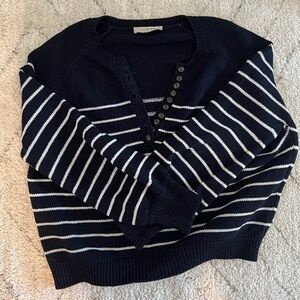 Sezane Leontine Jumper - size S - Navy with Ecru stripes